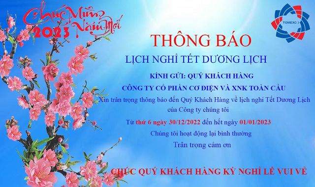 Tomexco thông báo lịch nghỉ tết Dương lịch 2023