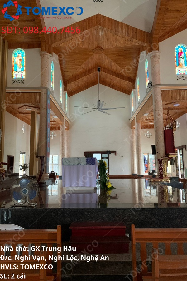 Lắp đặt quạt trần cho nhà thờ tại giáo xứ Trung Hậu, Nghệ An